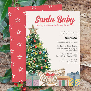 Santa Baby Vintage Kerst Baby Shower Uitnodiging