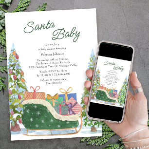 Santa Baby Vintage Sleigh Baby shower Kaart