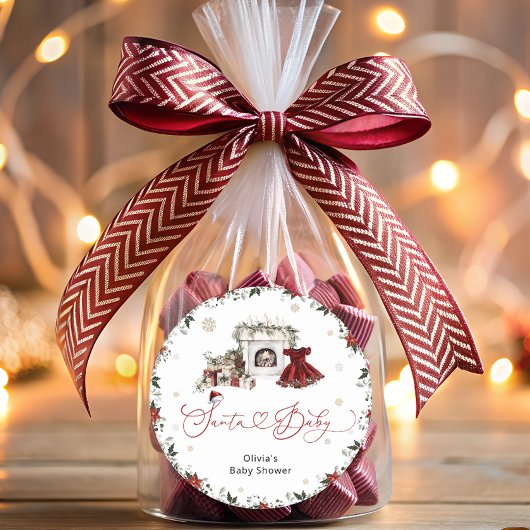 Santa Baby waterverf Girl Baby shower Ronde Sticker
