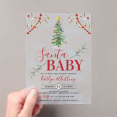 "Santa Baby" Waterverf kerstboom Baby shower Acryl Uitnodigingen (Insitu (Draagbaar))