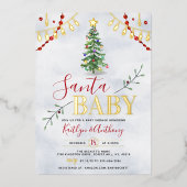 "Santa Baby" Waterverf kerstboom Baby shower Folie Uitnodiging (Voorkant)