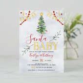 "Santa Baby" Waterverf kerstboom Baby shower Folie Uitnodiging (Staand Voorkant)