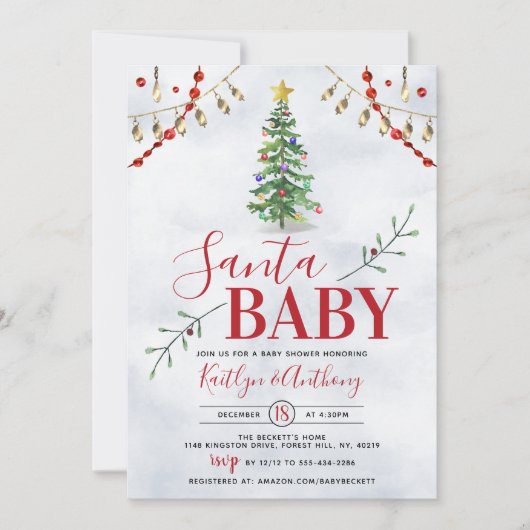 "Santa Baby" Waterverf kerstboom Baby shower Kaart (Voorkant)