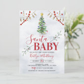 "Santa Baby" Waterverf kerstboom Baby shower Kaart (Staand voorkant)
