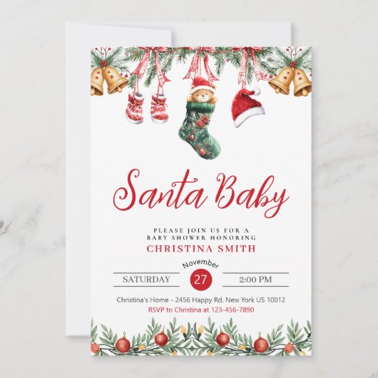 Santa Baby Waterverf Rode Kerst Baby shower Kaart (Voorkant)