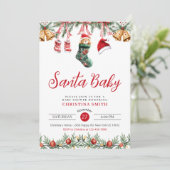 Santa Baby Waterverf Rode Kerst Baby shower Kaart (Staand voorkant)
