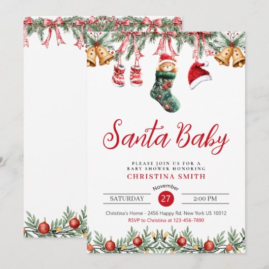 Santa Baby Waterverf Rode Kerst Baby shower Kaart (Voorkant / Achterkant)
