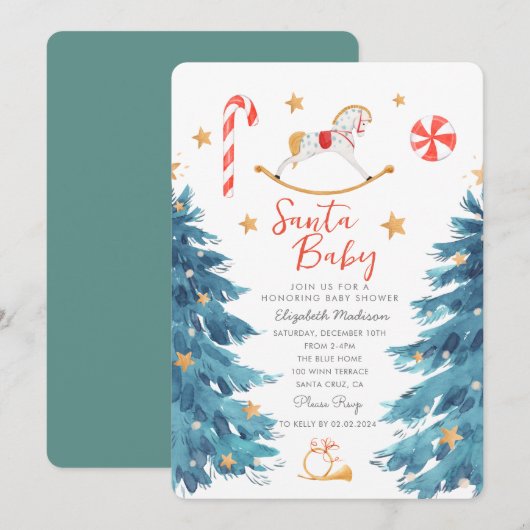 Santa Baby Waterverf Schattige Baby shower Kaart (Voorkant / Achterkant)