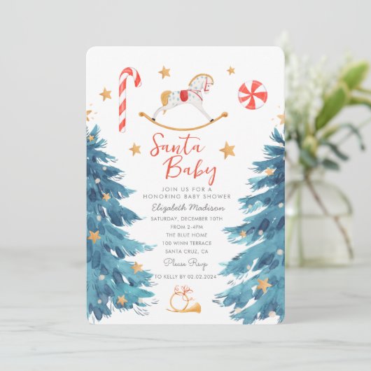 Santa Baby Waterverf Schattige Baby shower Kaart (Staand voorkant)