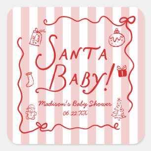 Santa Baby! Whimsical Kerst Baby Shower Vierkante Sticker