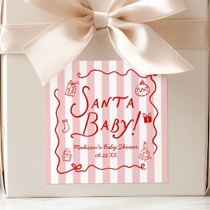 Santa Baby! Whimsical Kerst Baby Shower Vierkante Sticker
