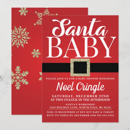 Santa Baby Winter Baby shower Uitnodiging (Voorkant / Achterkant)