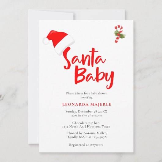Santa Baby Winter Baby shower Uitnodiging (Voorkant)