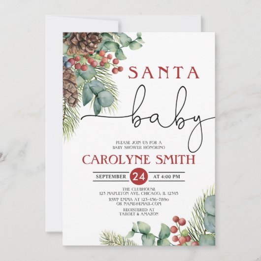 Santa Baby Winter Baby shower Uitnodiging (Voorkant)