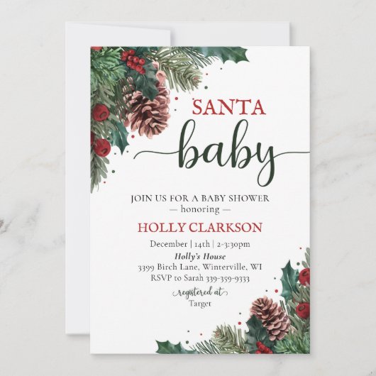 Santa Baby Winter Baby shower Uitnodiging (Voorkant)