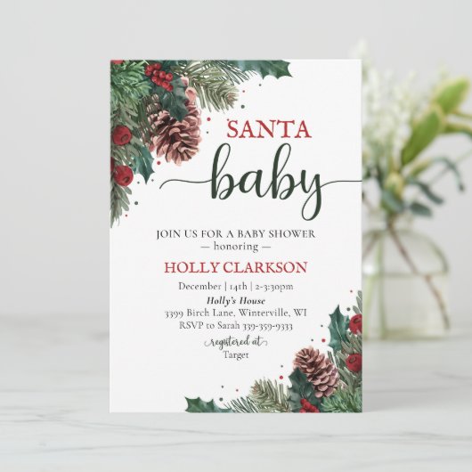 Santa Baby Winter Baby shower Uitnodiging (Staand voorkant)