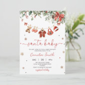Santa Baby Winter Christmas Baby Shower Invitation Kaart (Staand voorkant)