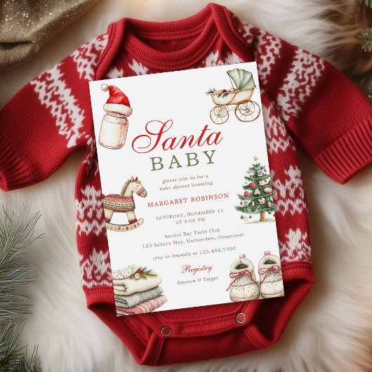 Santa Baby Winter Christmas Baby Shower Kaart