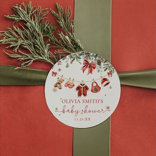 Santa Baby Winter Christmas Baby Shower Sticker 