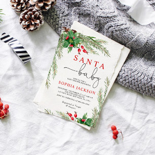 Santa Baby Winter Flowers Baby shower Uitnodiging