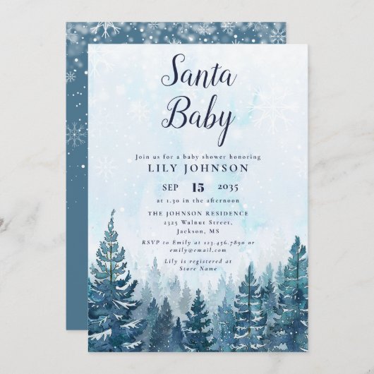 Santa Baby Winter Forest Baby shower Kaart (Voorkant / Achterkant)