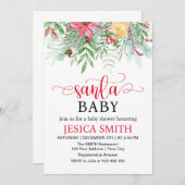 Santa Baby Winter Greenery Baby shower Kaart (Voorkant / Achterkant)