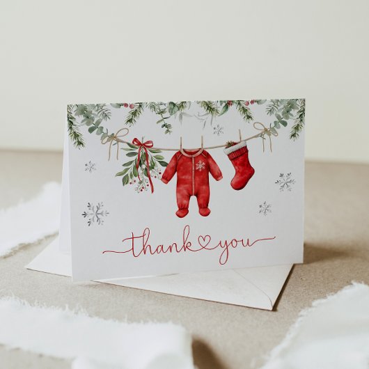 Santa Baby Winter Kerst Baby shower Bedankkaart