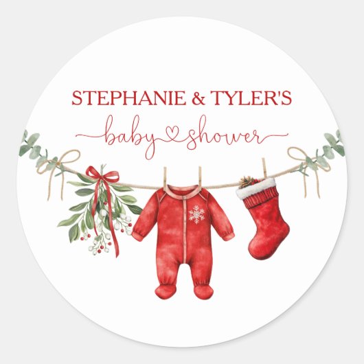 Santa Baby Winter Kerst Baby shower Ronde Sticker (Voorkant)