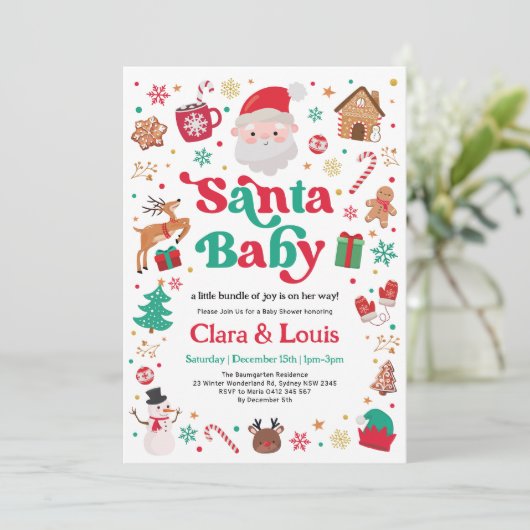 Santa Baby Winter Kerst Neutraal Baby shower Kaart (Staand voorkant)