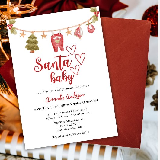 Santa Baby Winter Kerst Rood Baby shower Kaart