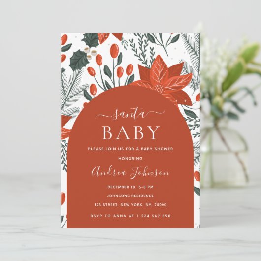 Santa Baby Winter Kerst Thema Baby Borrel Kaart (Staand voorkant)