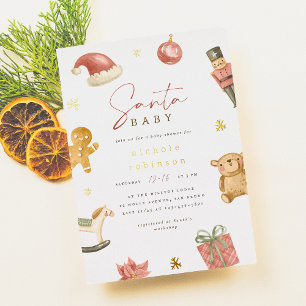 Santa Baby Winter Kerstmis Baby Shower Folie Uitnodiging