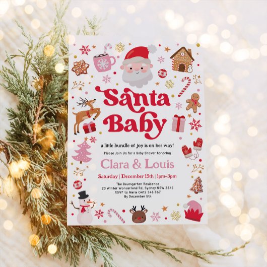 Santa Baby Winter Kerstmis Meisje Baby shower Kaart