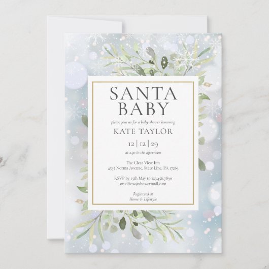 Santa Baby Winter Snow Baby Shower Uitnodiging (Voorkant)