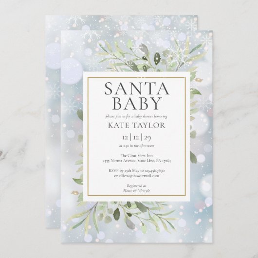 Santa Baby Winter Snow Baby Shower Uitnodiging (Voorkant / Achterkant)
