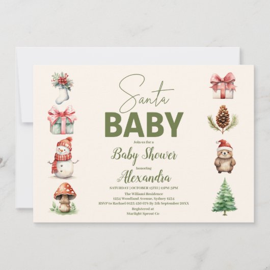 Santa Baby Woodland Winter Christmas Baby shower Kaart (Voorkant)