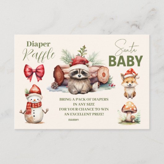 Santa Baby Woodland Winter Diapper Raffle Informatiekaartje (Voorkant)