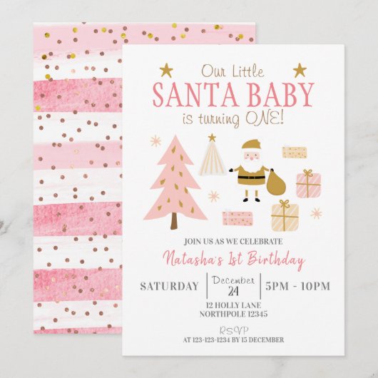 Santa Baby wordt een, meisje verjaardagsfeestje Kaart (Voorkant / Achterkant)