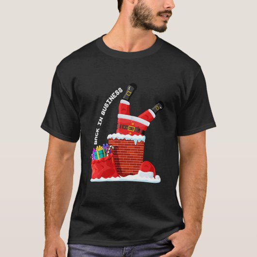 Santa Back in Business — Funny Christmas Chimney T-shirt (Voorkant)