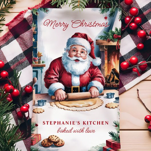 Santa Baking Cookies Gepersonaliseerde Vrolijk Ker Theedoek