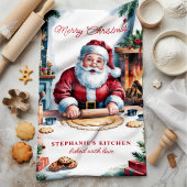 Santa Baking Cookies Gepersonaliseerde Vrolijk Ker Theedoek