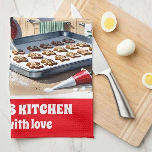 Santa Baking Gingerbread Cookies Aangepaste Kerstm Theedoek (Quarter Fold)