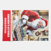 Santa Baking Gingerbread Cookies Aangepaste Kerstm Theedoek (Horizontaal)