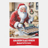 Santa Baking Gingerbread Cookies Aangepaste Kerstm Theedoek (Verticaal)