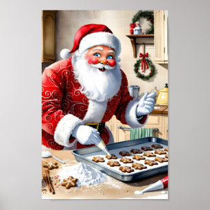 Santa Baking Gingerbread Cookies Keuken Muur Kunst Poster