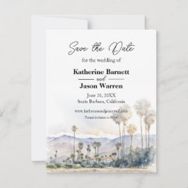 Santa Barbara Beach Aquarel Save the Date Kaart