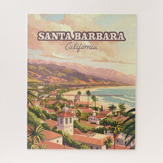 Santa Barbara Beach Central Coast Californië Retro Legpuzzel (Verticaal)