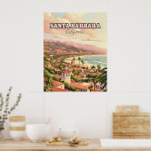 Santa Barbara Beach Central Coast Californië Retro Poster (Keuken)