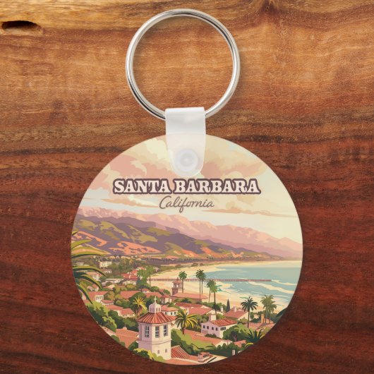 Santa Barbara Beach Central Coast Californië Retro Sleutelhanger (Voorkant)