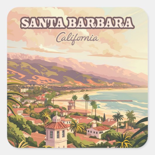 Santa Barbara Beach Central Coast Californië Retro Vierkante Sticker (Voorkant)